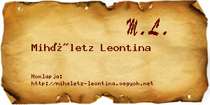Miháletz Leontina névjegykártya